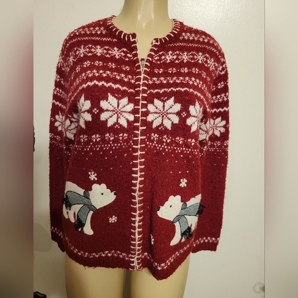 Croft and Borrow Christmas Sweater Hoildays Large Holiday Zip Up - Picture 1 of 9